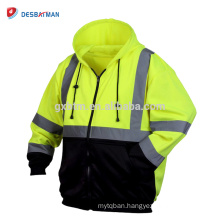 China Manufacturer Hi Vis Full Zip Safety Hoodie with 3M Reflective Tape and Pockets Class 3